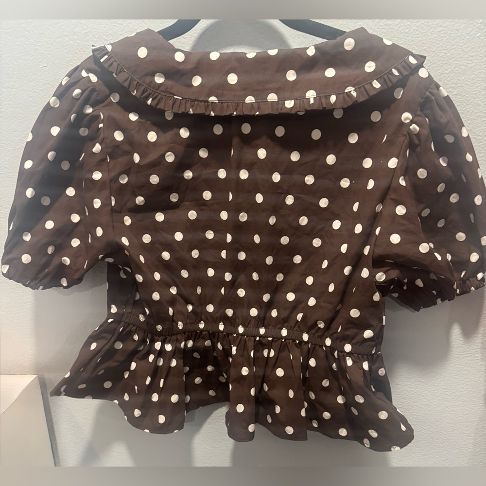 Lotus & Lavender Brown Polka Dot Ruffle Blouse - Picture 2 of 7
